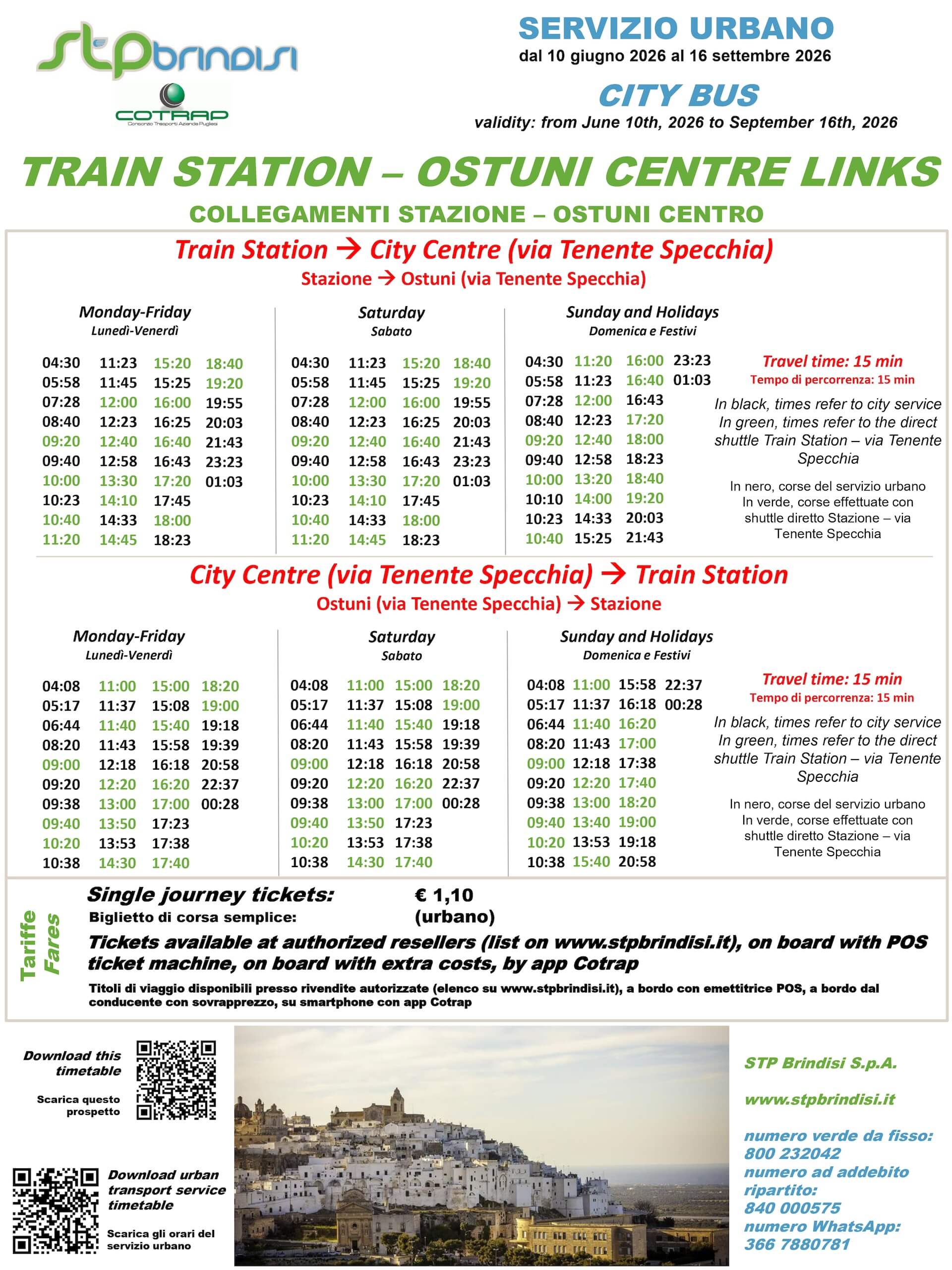 Shuttle Schedule – Ostuni Train Station to City Centre
